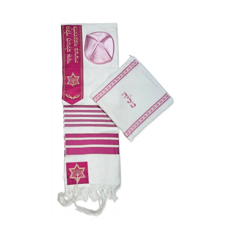 Ateret Acrylic Tallit Set Pink Stripes ... | Women Tallit Prayer Shawl