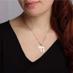 Handcrafted 14K Yellow Gold Chai Pendant Necklace With Western Wall De