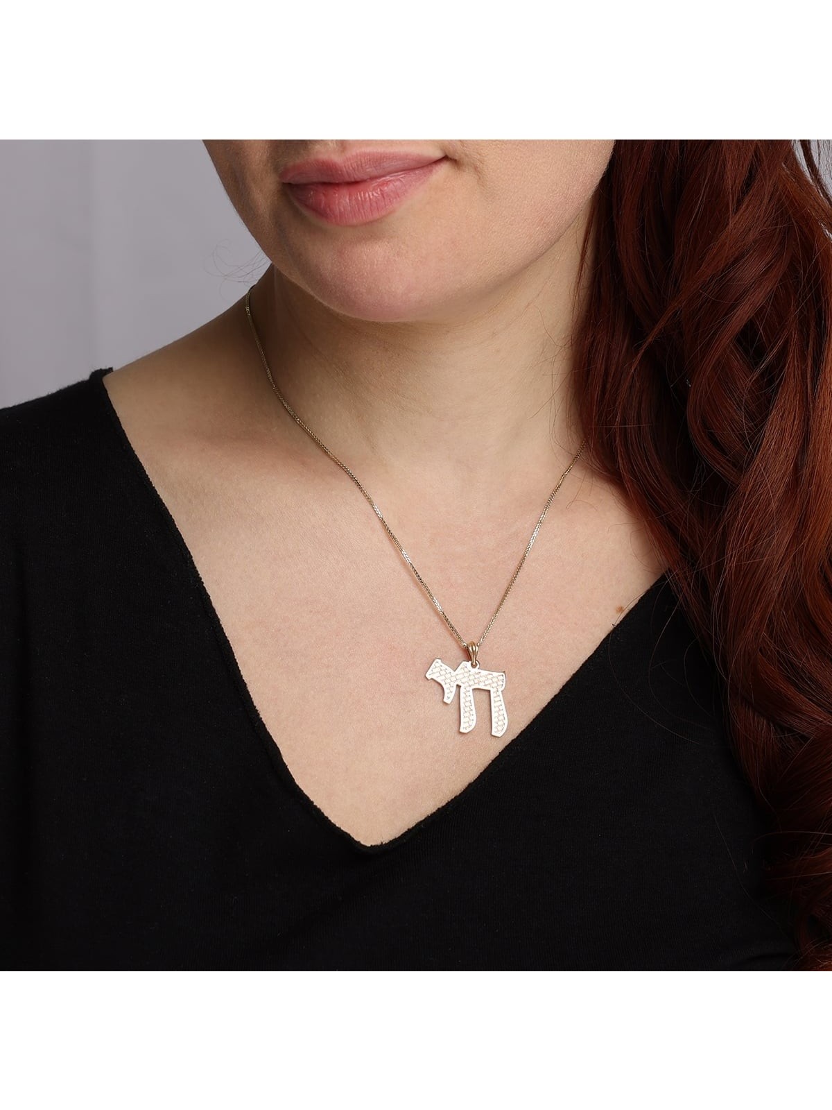 Handcrafted 14K Yellow Gold Chai Pendant Necklace With Western Wall De