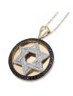 14K Gold and Diamond Star of David Disk Pendant with Black Diamond Bor