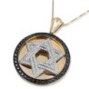 14K Gold and Diamond Star of David Disk Pendant with Black Diamond Bor