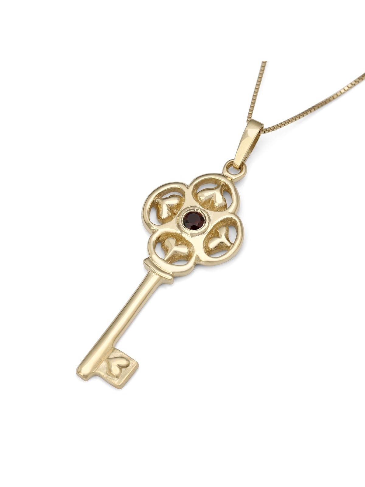 Pendentif clé en or 14 carats avec pierre grenat