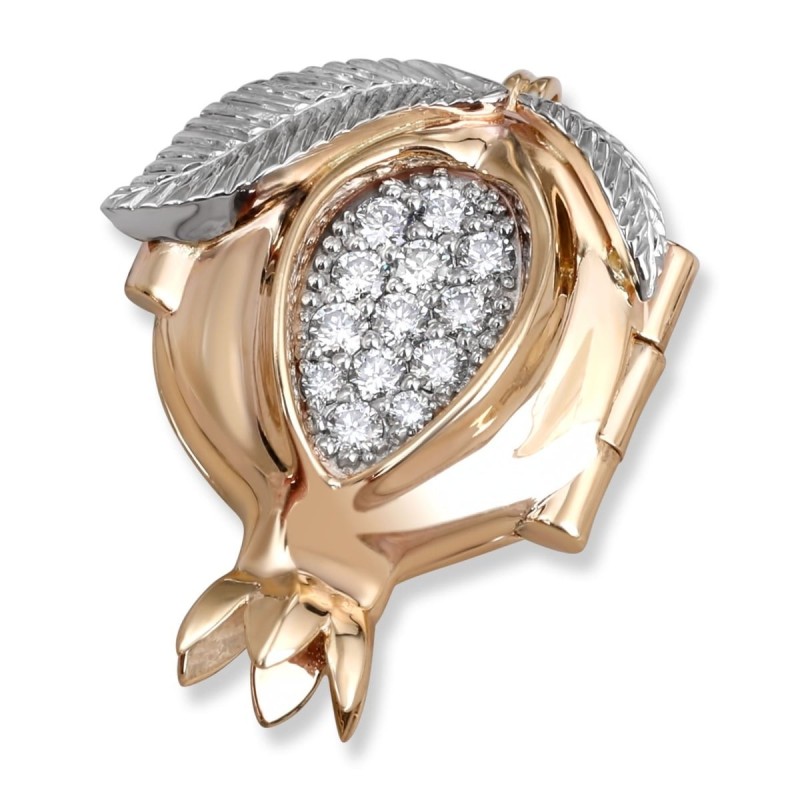 Rafael Jewelry Pendentif en or 14 carats avec diamant et grenade Shema Yisrael