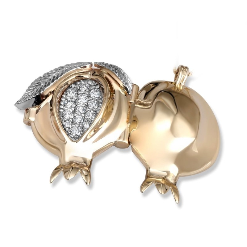Rafael Jewelry Pendentif en or 14 carats avec diamant et grenade Shema Yisrael