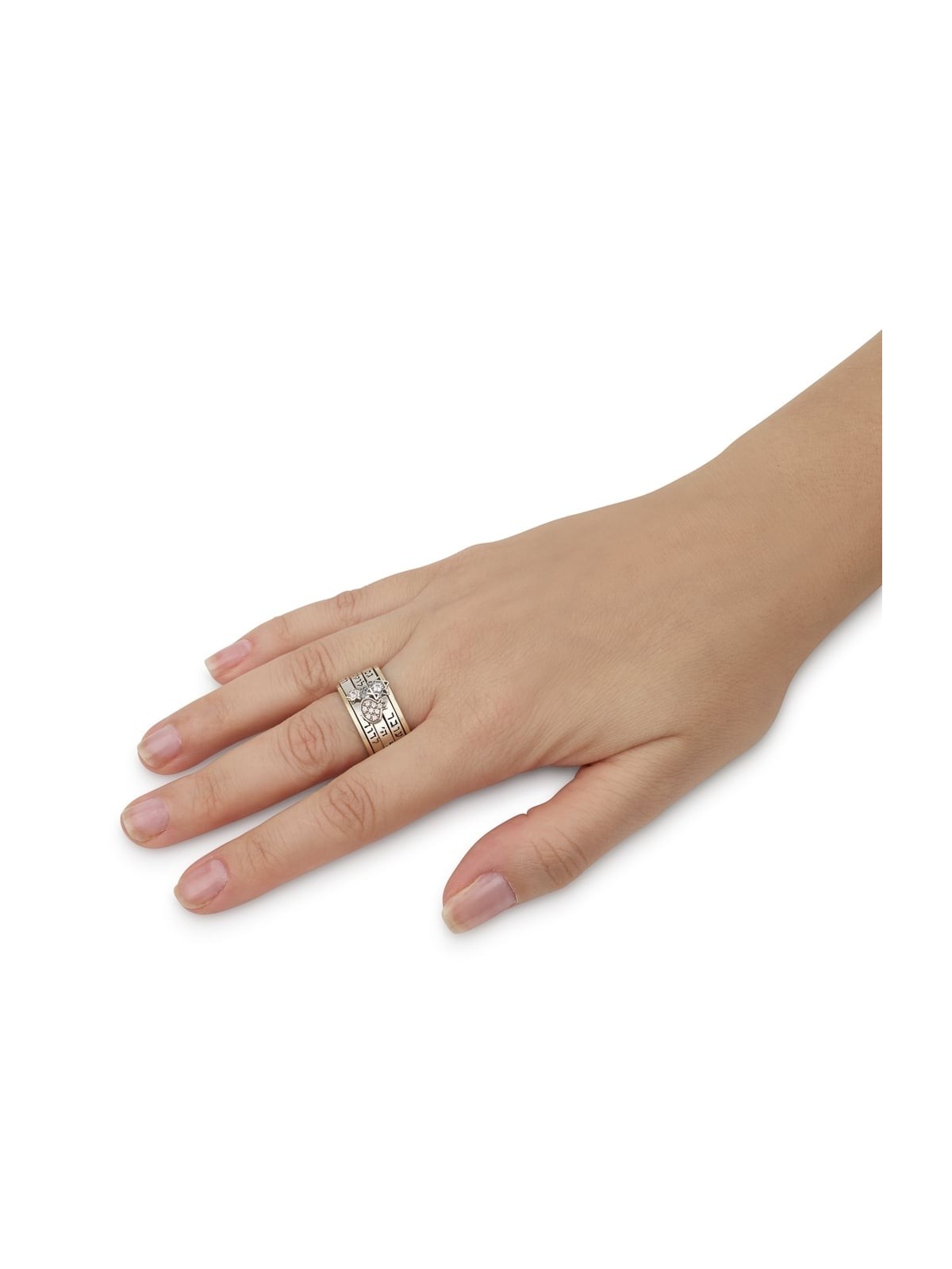 Hebrew Inscriptions Spinner Ring with Star of David and Pomegranate in