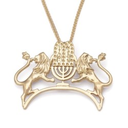 Handcrafted 14K Yellow Gold Lion of Judah Pendant Necklace With Ten Co