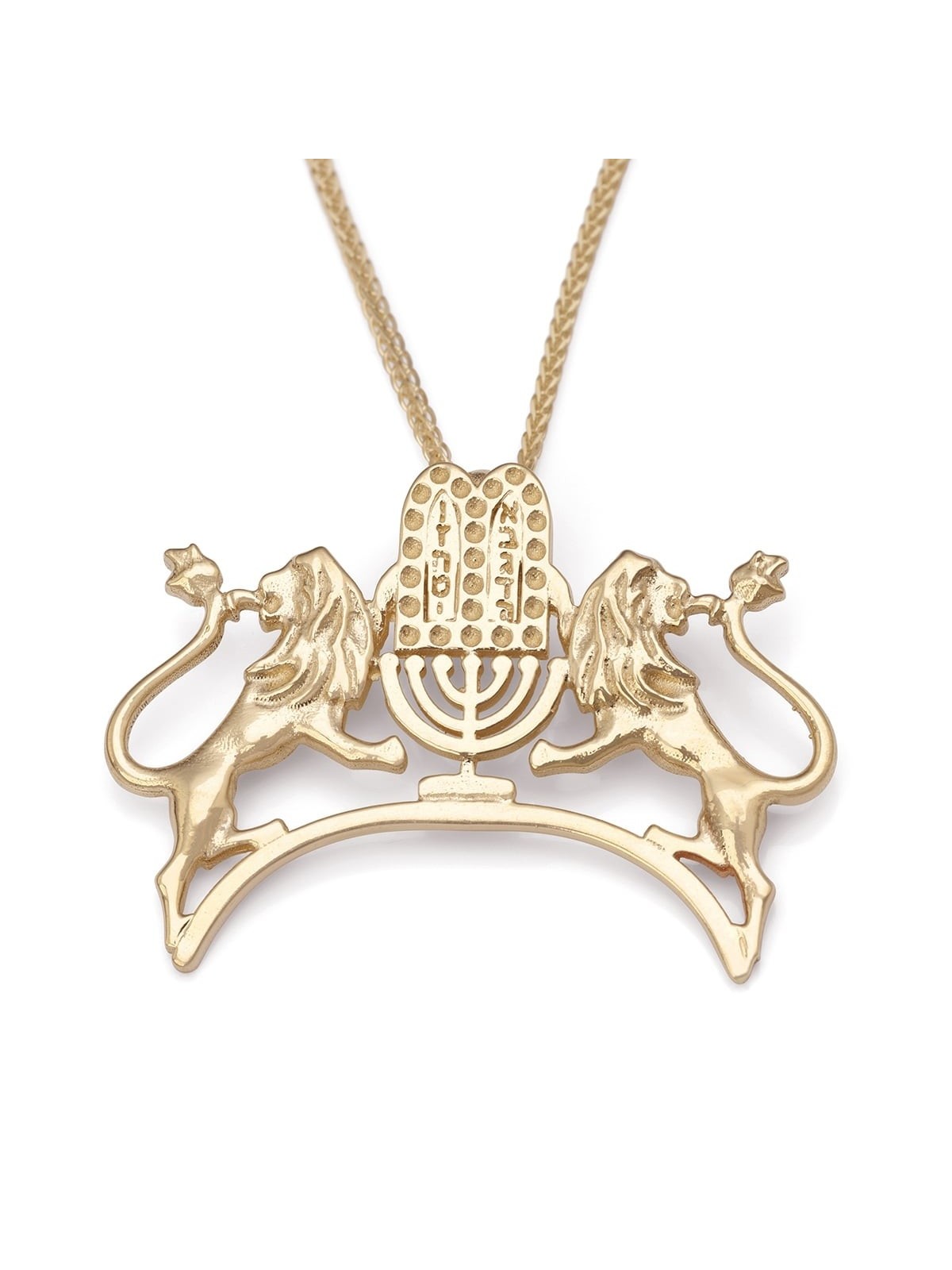 Collier pendentif Lion de Juda en or jaune 14 carats fabriqué à la main avec Ten Co