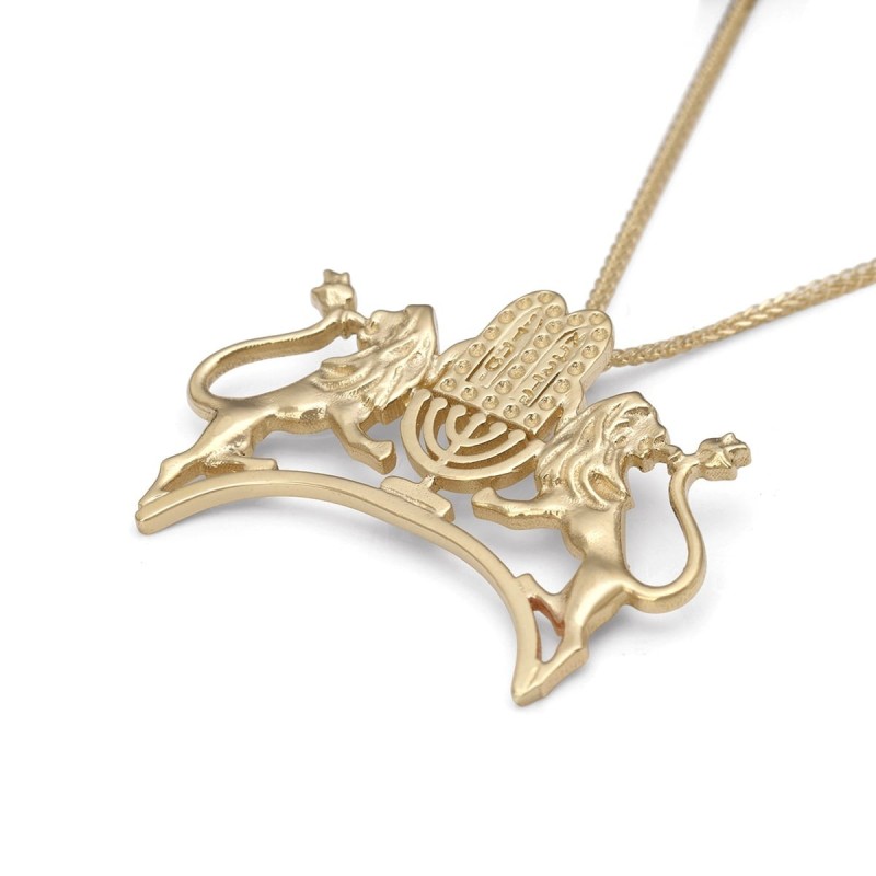 Handcrafted 14K Yellow Gold Lion of Judah Pendant Necklace With Ten Co