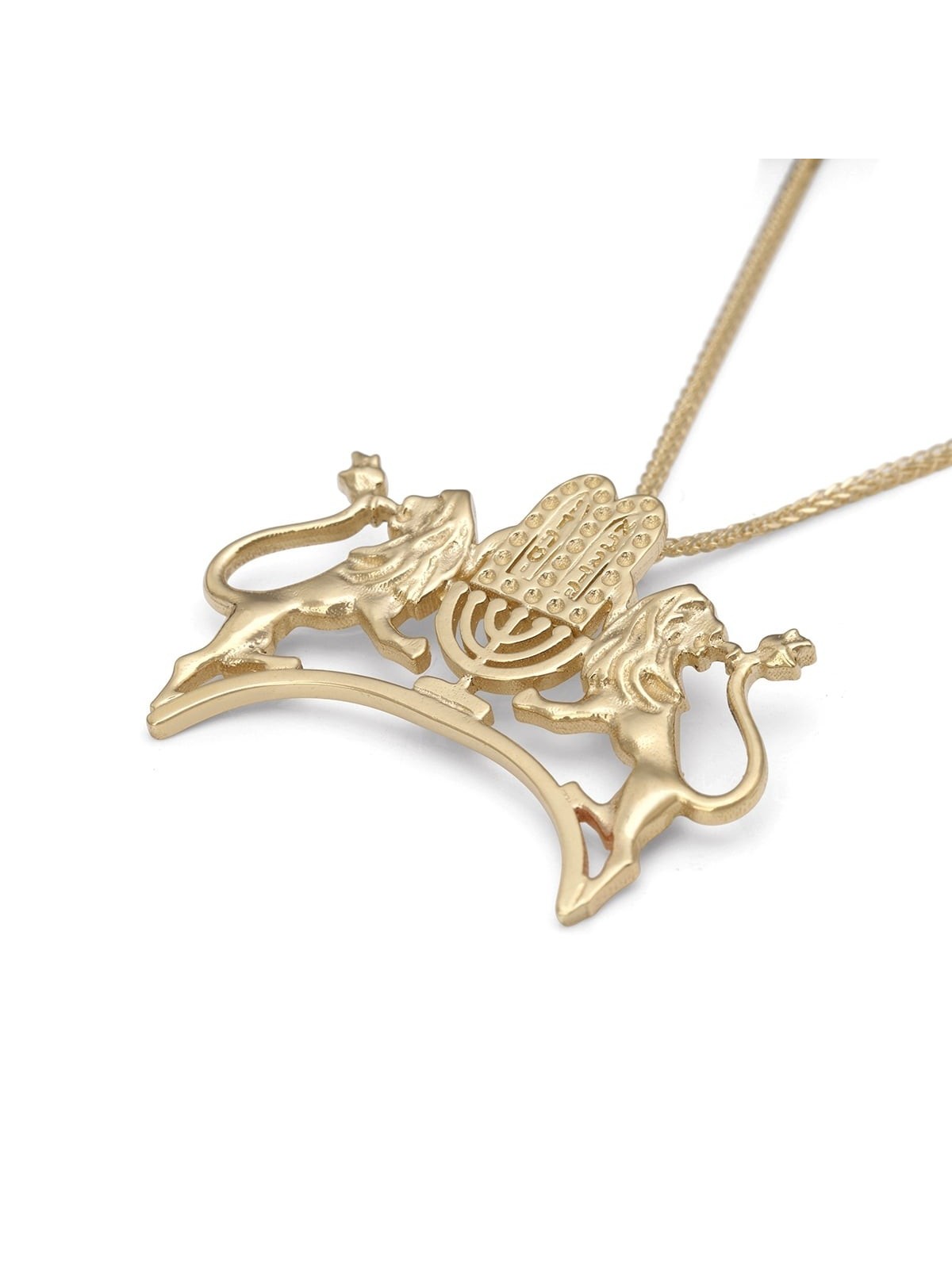 Collier pendentif Lion de Juda en or jaune 14 carats fabriqué à la main avec Ten Co