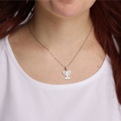 14K Gold Menorah Pendant Necklace (Choice of Colors)