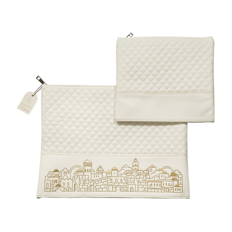 Off White Faux Leather Tallit and Tefillin ... | Talit & Tefillin Bags