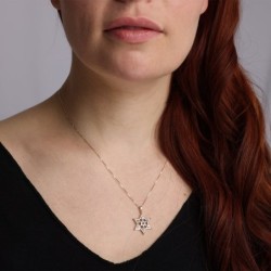 14K Gold Star of David Pendant with Diamonds and Sapphires