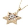14K Gold Star of David Pendant with Diamonds and Sapphires