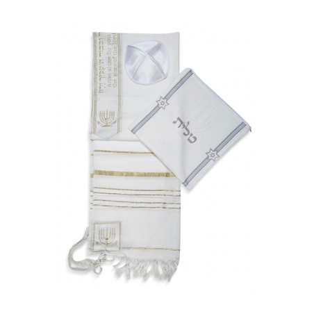 Ateret Acrylic Tallit Set Menorah Motif and Bible ... | Modern Tallits