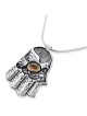 Sterling Silver Hamsa Necklace with Dove & Garnet Stone