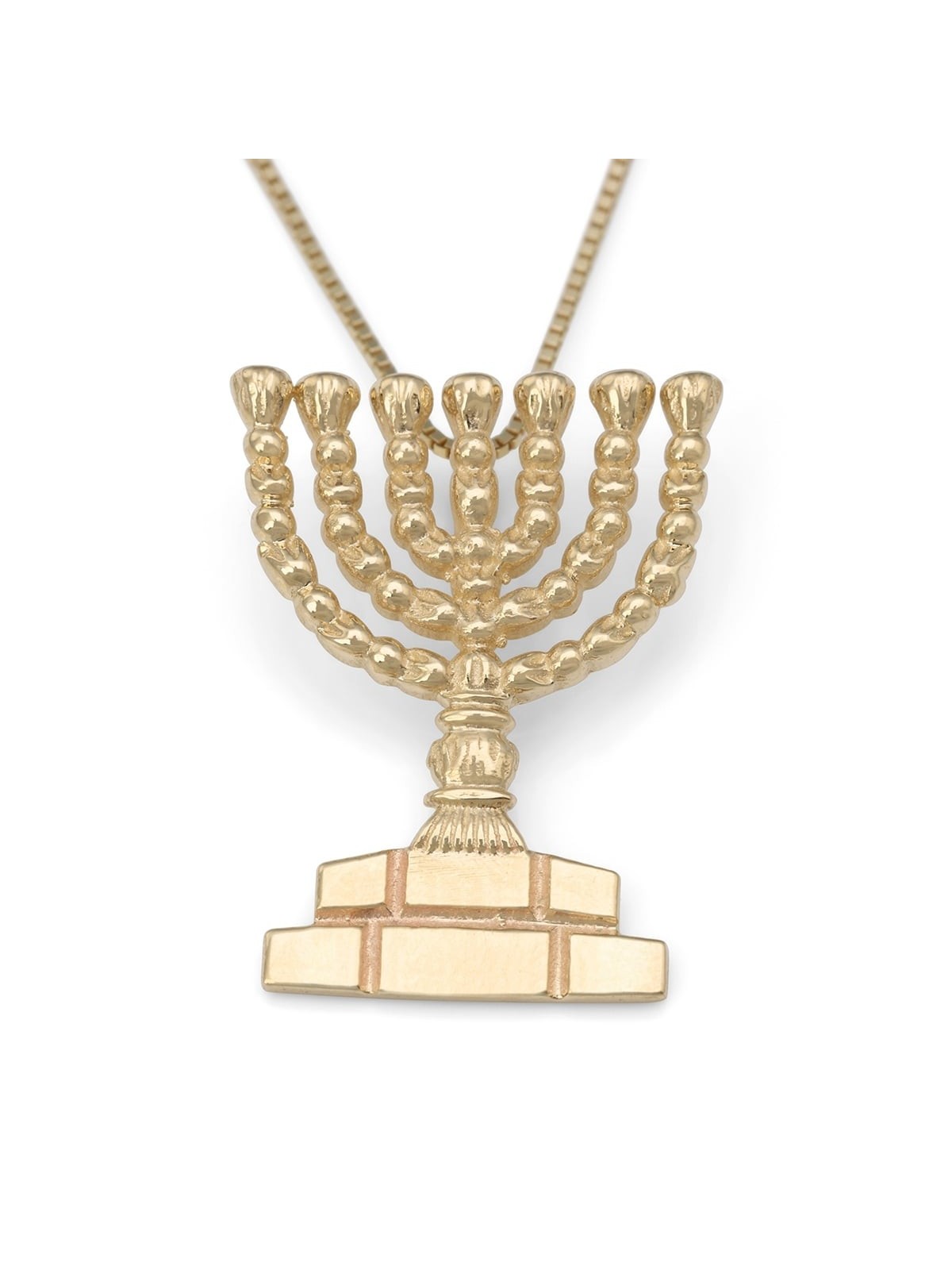 Handcrafted 14K Yellow Gold Menorah Pendant Necklace