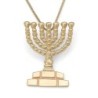 Handcrafted 14K Yellow Gold Menorah Pendant Necklace