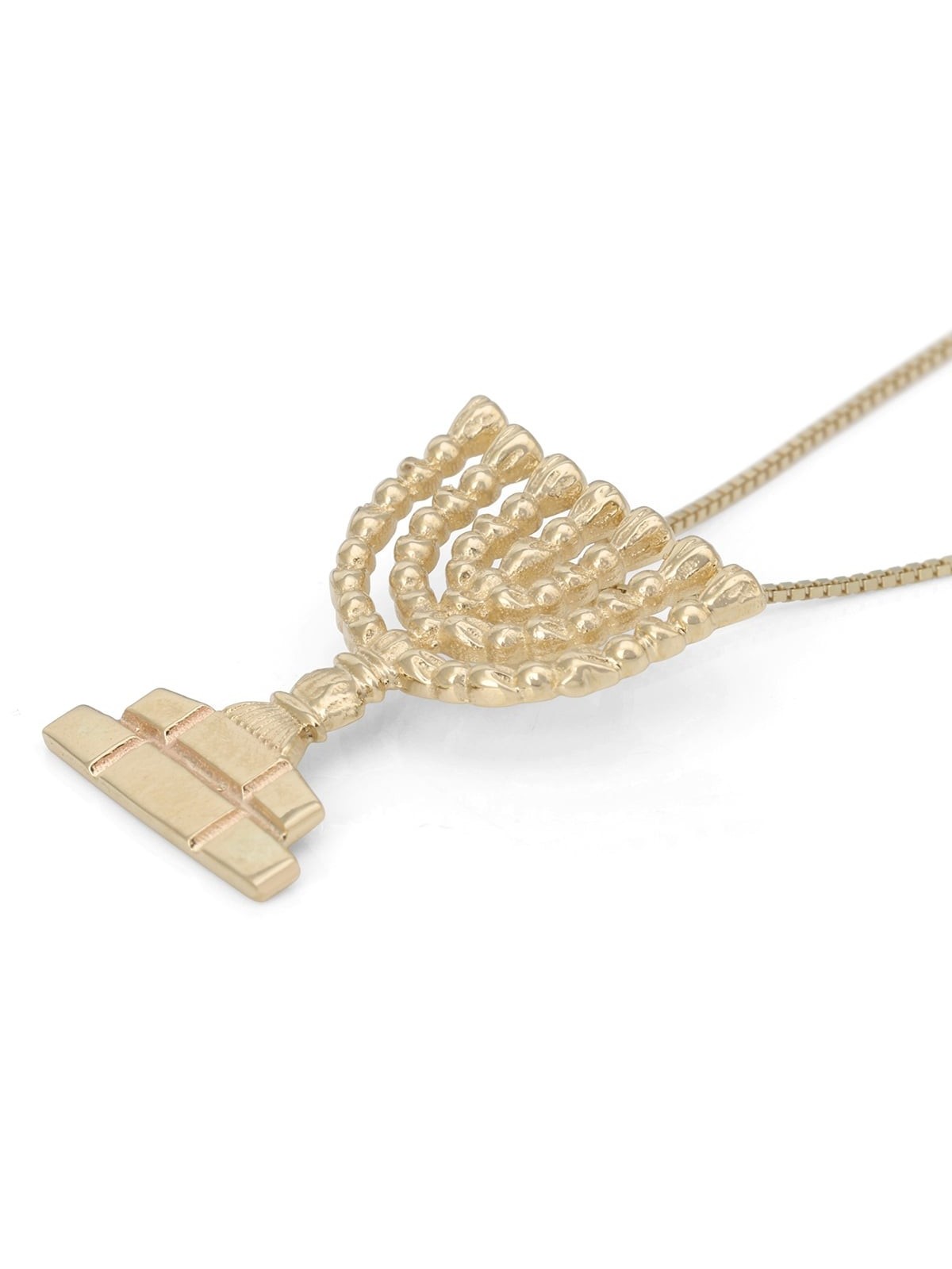 Handcrafted 14K Yellow Gold Menorah Pendant Necklace