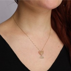 Handcrafted 14K Yellow Gold Menorah Pendant Necklace