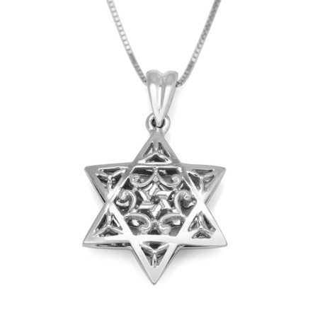 Collier avec pendentif étoile de David en forme de dôme orné en or blanc 14 carats