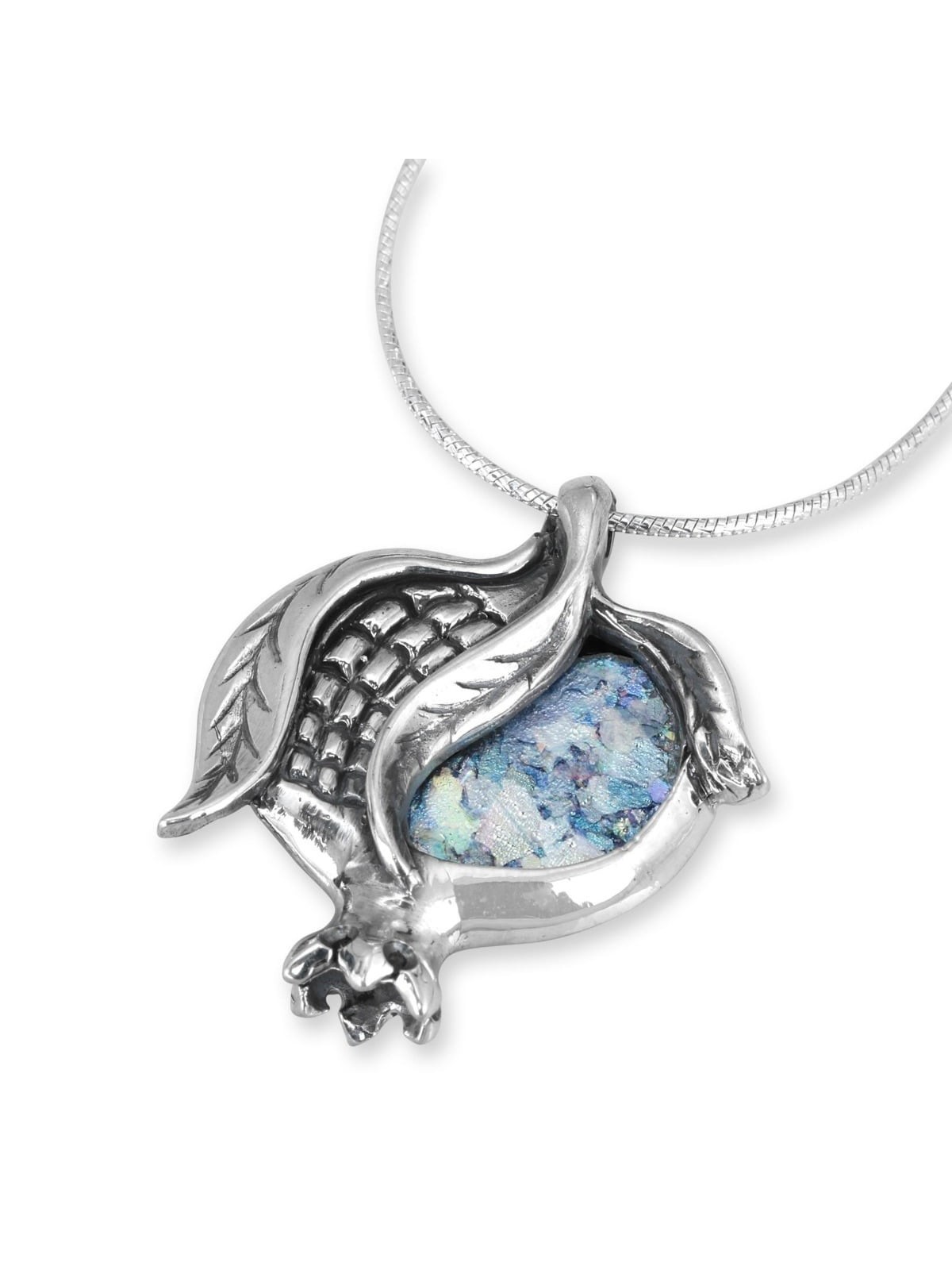 Rafael Jewelry Collier romain fendu en verre et argent avec grenade