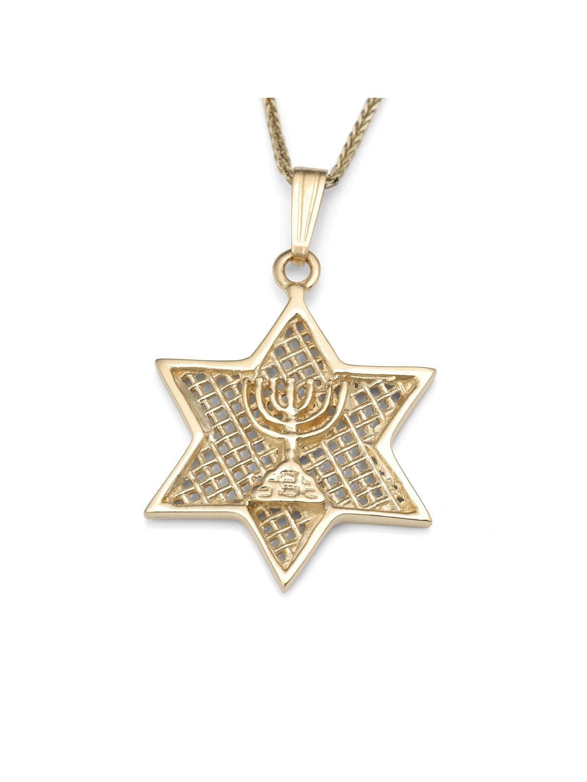 Collier pendentif étoile de David en or 14 carats avec menorah