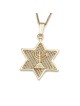 14K Gold Star of David Pendant Necklace with Menorah