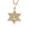 14K Gold Star of David Pendant Necklace with Menorah