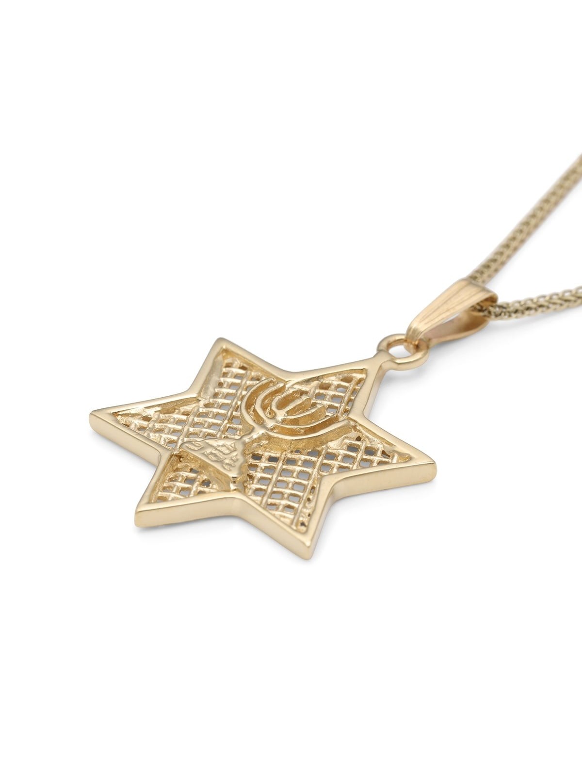 Collier pendentif étoile de David en or 14 carats avec menorah