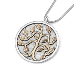 Sterling Silver and 9K Gold Circle Tree of Life Necklace
