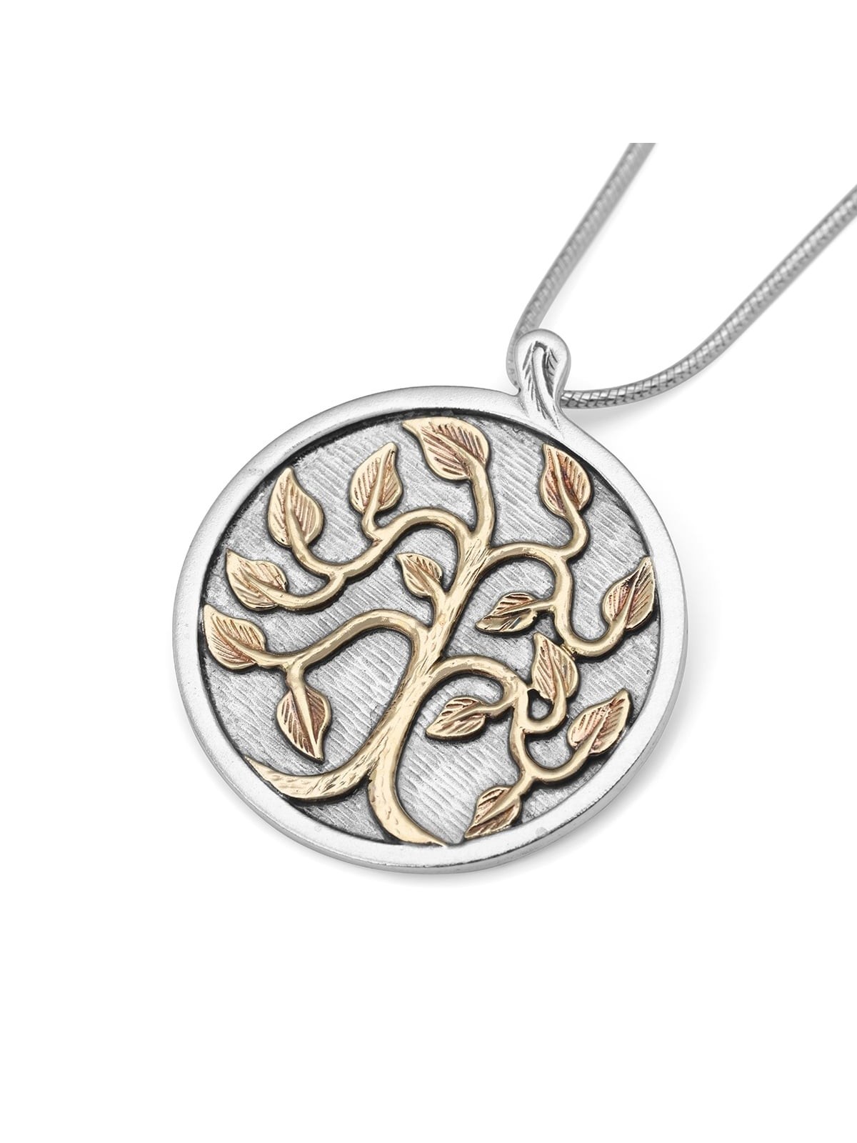 Collier arbre de vie circulaire en argent sterling et or 9 carats