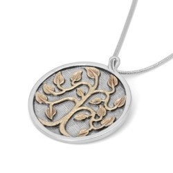 Sterling Silver and 9K Gold Circle Tree of Life Necklace