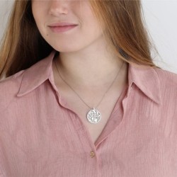 Sterling Silver and 9K Gold Circle Tree of Life Necklace