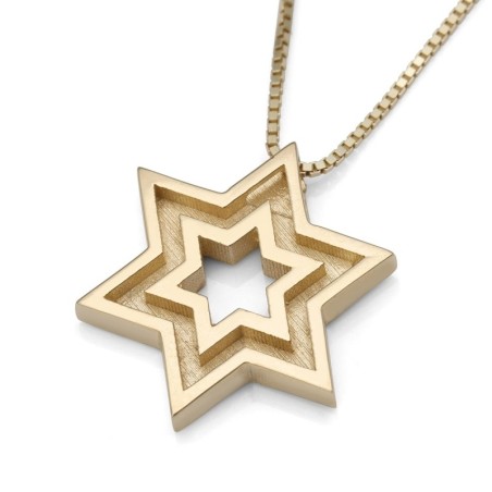 Collier pendentif double étoile de David en or jaune 14 carats fabriqué à la main
