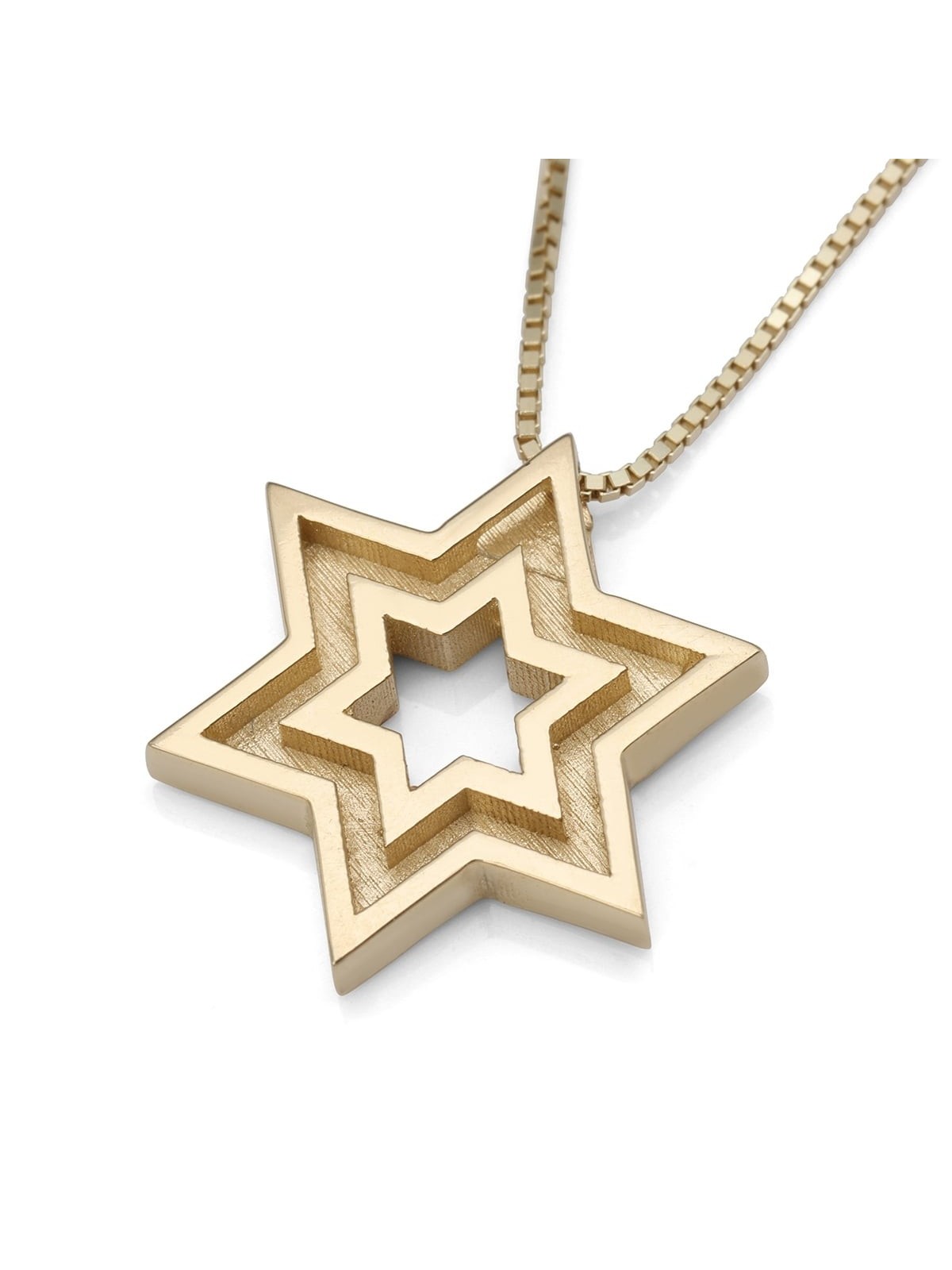 Handcrafted 14K Yellow Gold Double Star of David Pendant Necklace