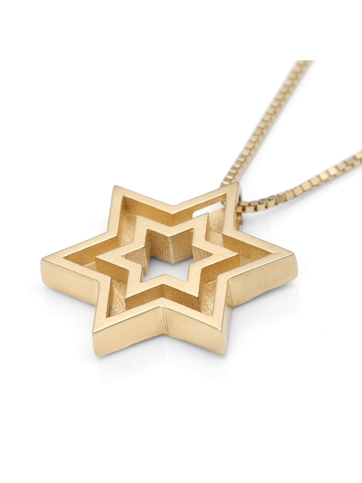 Collier pendentif double étoile de David en or jaune 14 carats fabriqué à la main