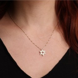Handcrafted 14K Yellow Gold Double Star of David Pendant Necklace