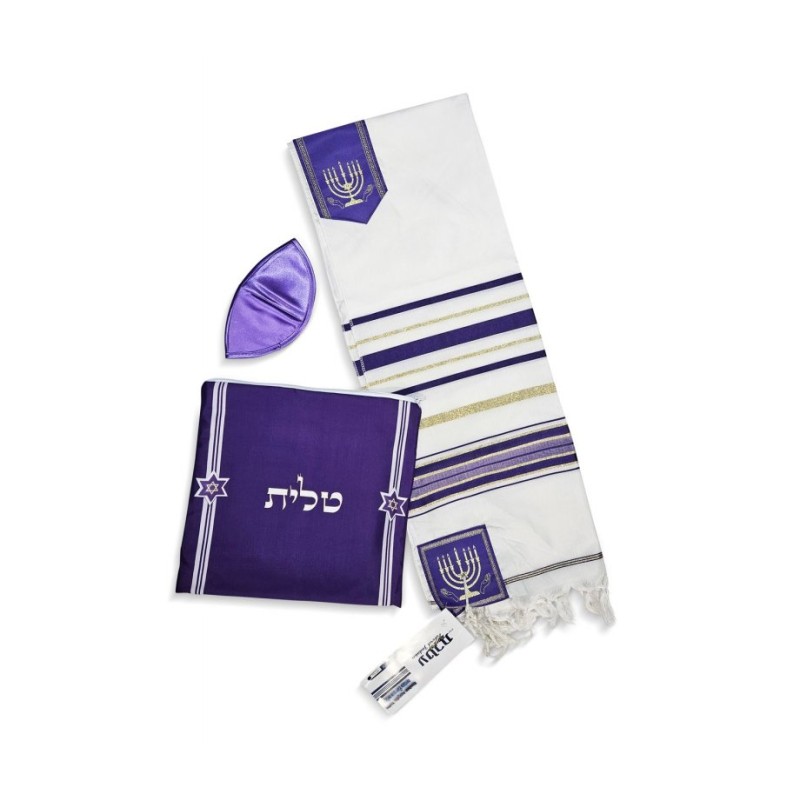 Ateret Acrylic Tallit Set Menorah Motif... | Women Tallit Prayer Shawl