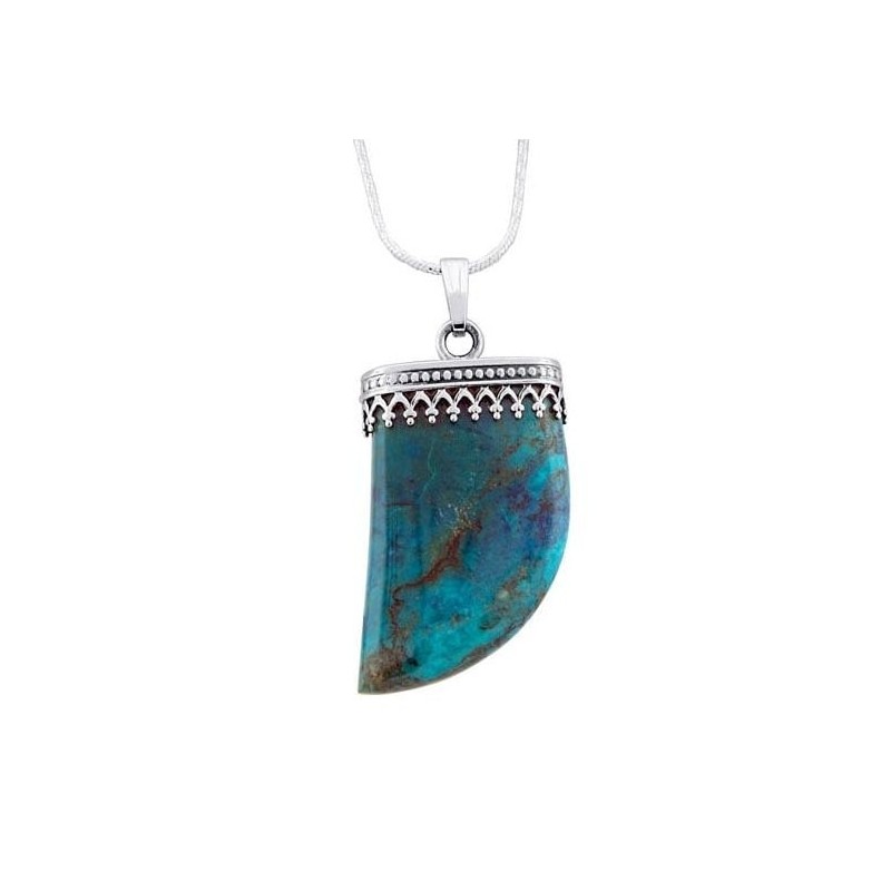 Collier en pierre d'Eilat et dent de requin en argent