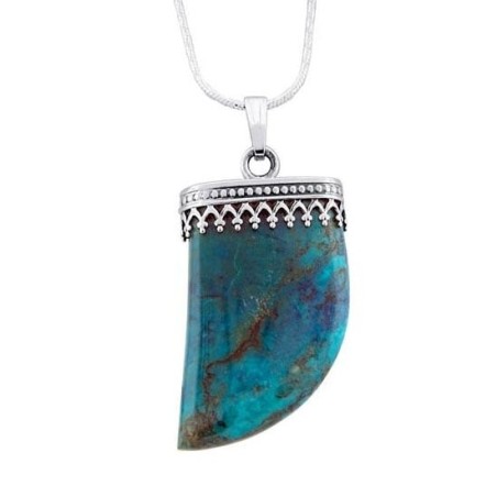 Collier en pierre d'Eilat et dent de requin en argent