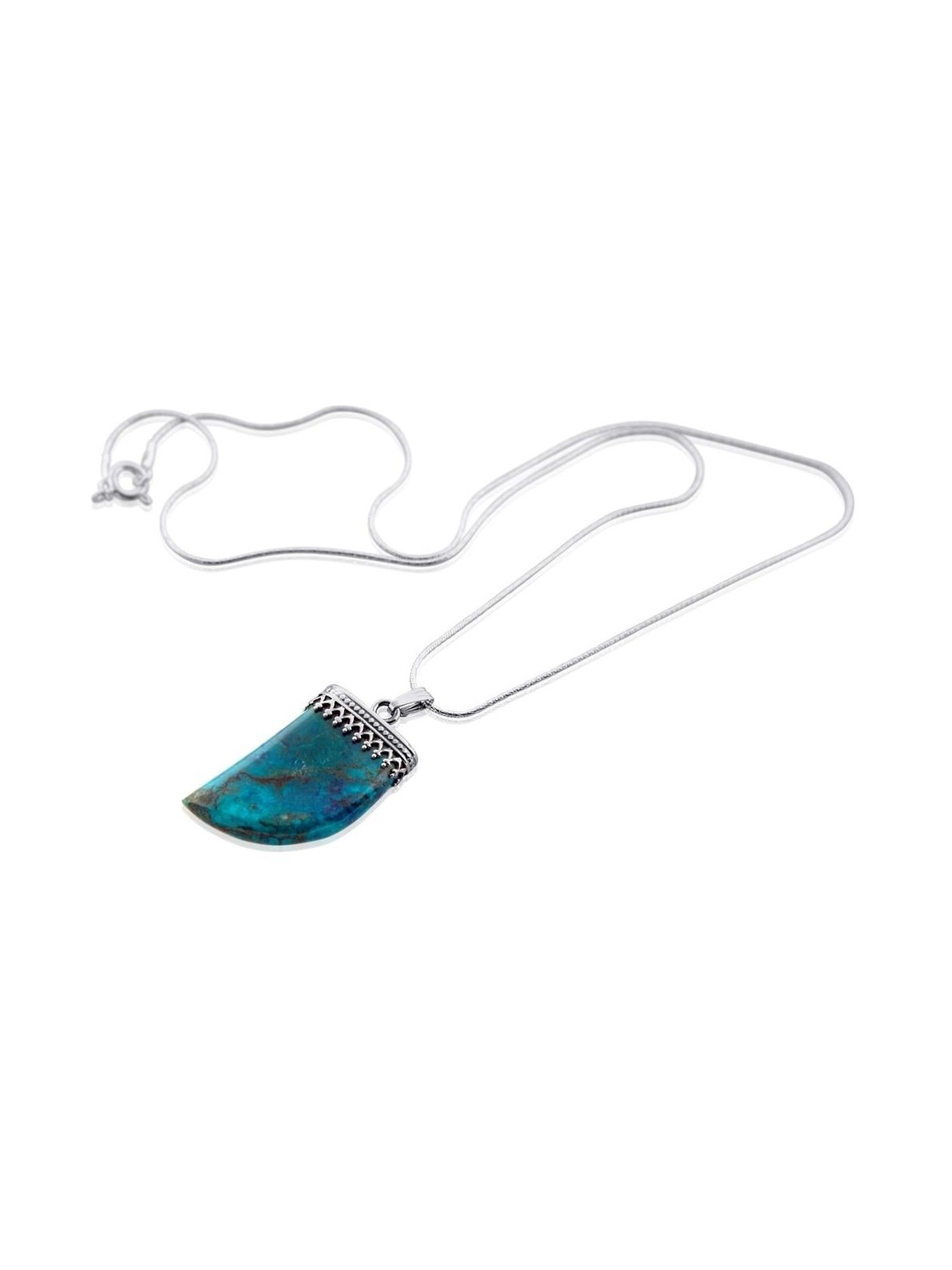 Collier en pierre d'Eilat et dent de requin en argent