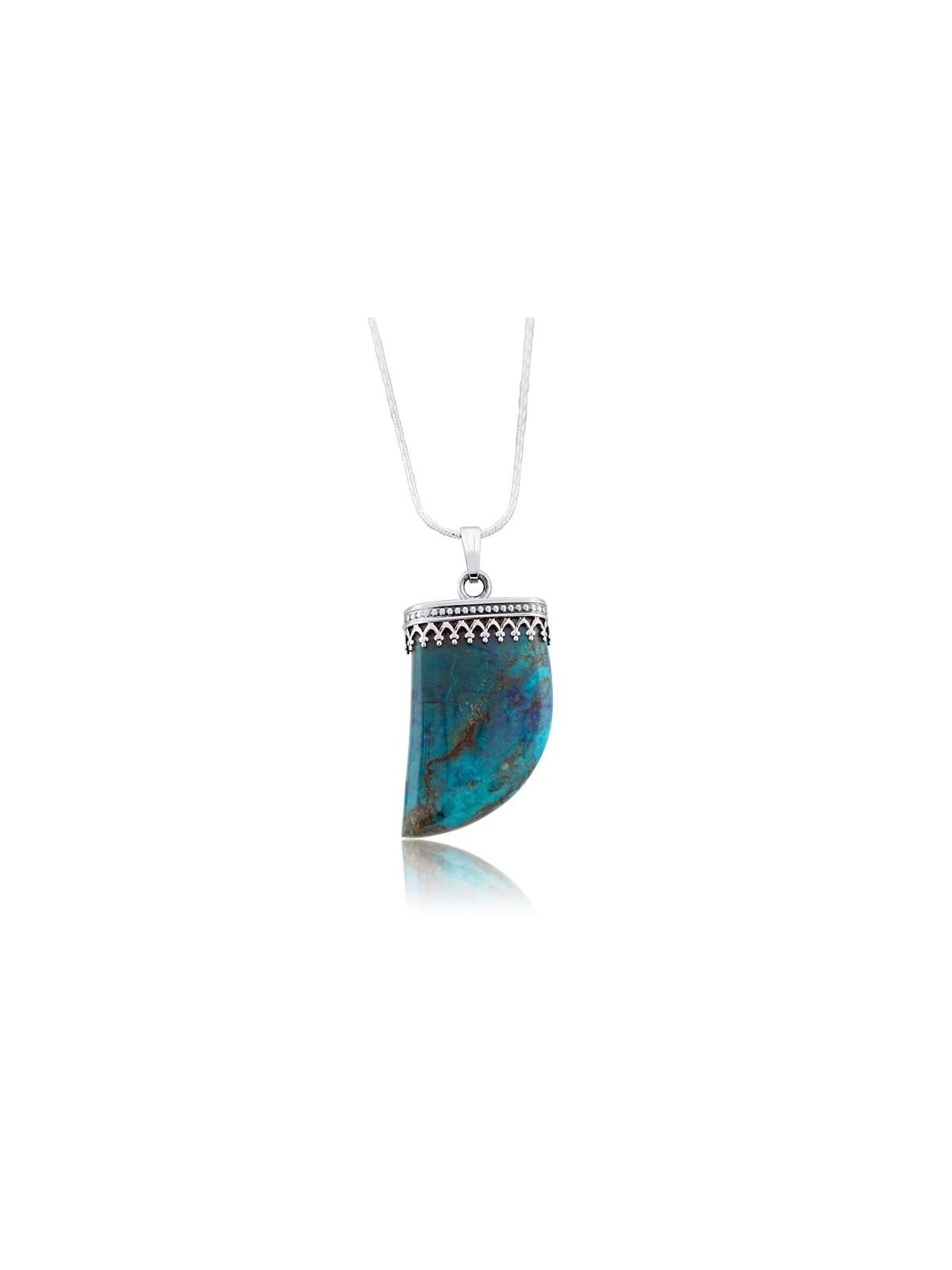 Collier en pierre d'Eilat et dent de requin en argent