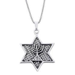 Star of David with Menorah Silver Necklace