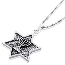 Star of David with Menorah Silver Necklace