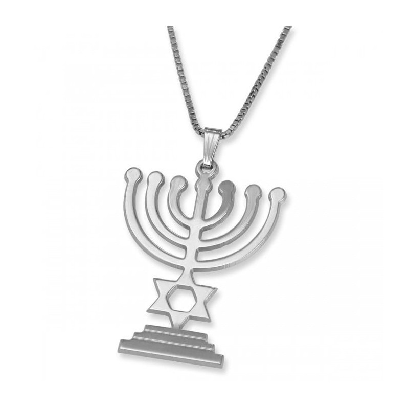 Pendentif étoile de David et menorah en argent sterling