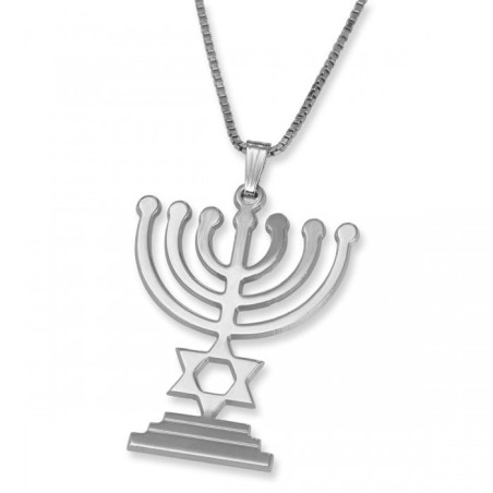 Pendentif étoile de David et menorah en argent sterling