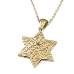 14K Gold Star of David Pendant Accented With 66 White & Black Diamonds