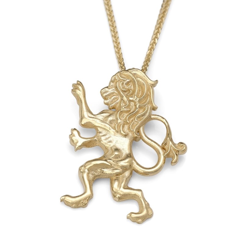 Collier pendentif Lion de Juda en or jaune 14 carats fabriqué à la main