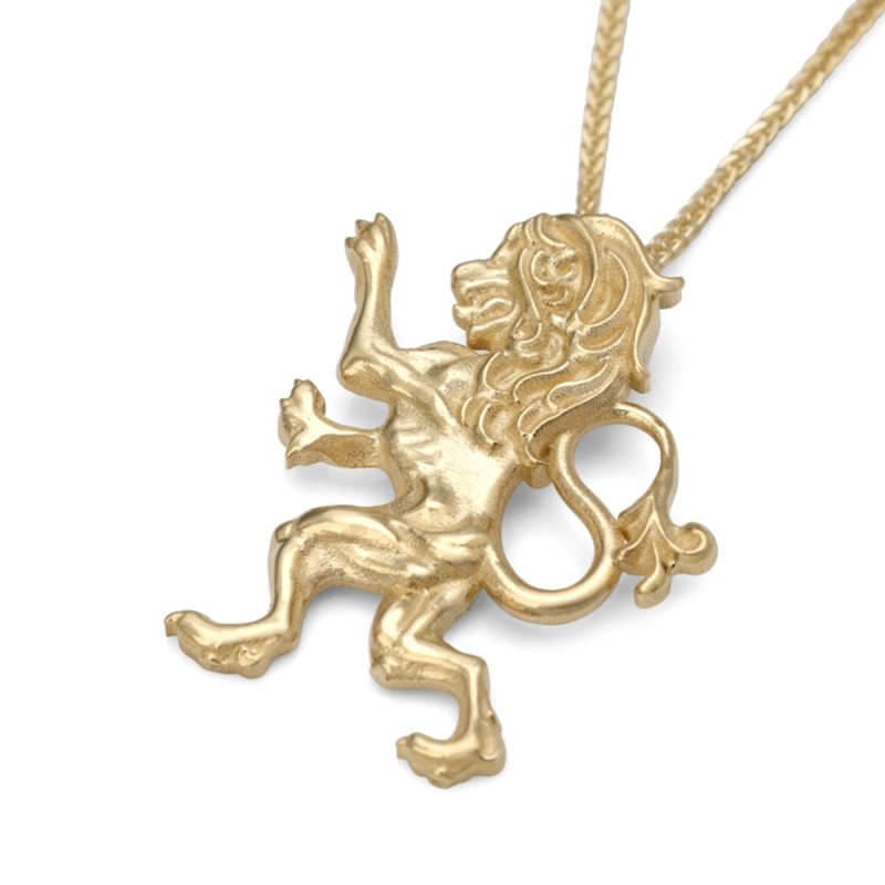 Collier pendentif Lion de Juda en or jaune 14 carats fabriqué à la main