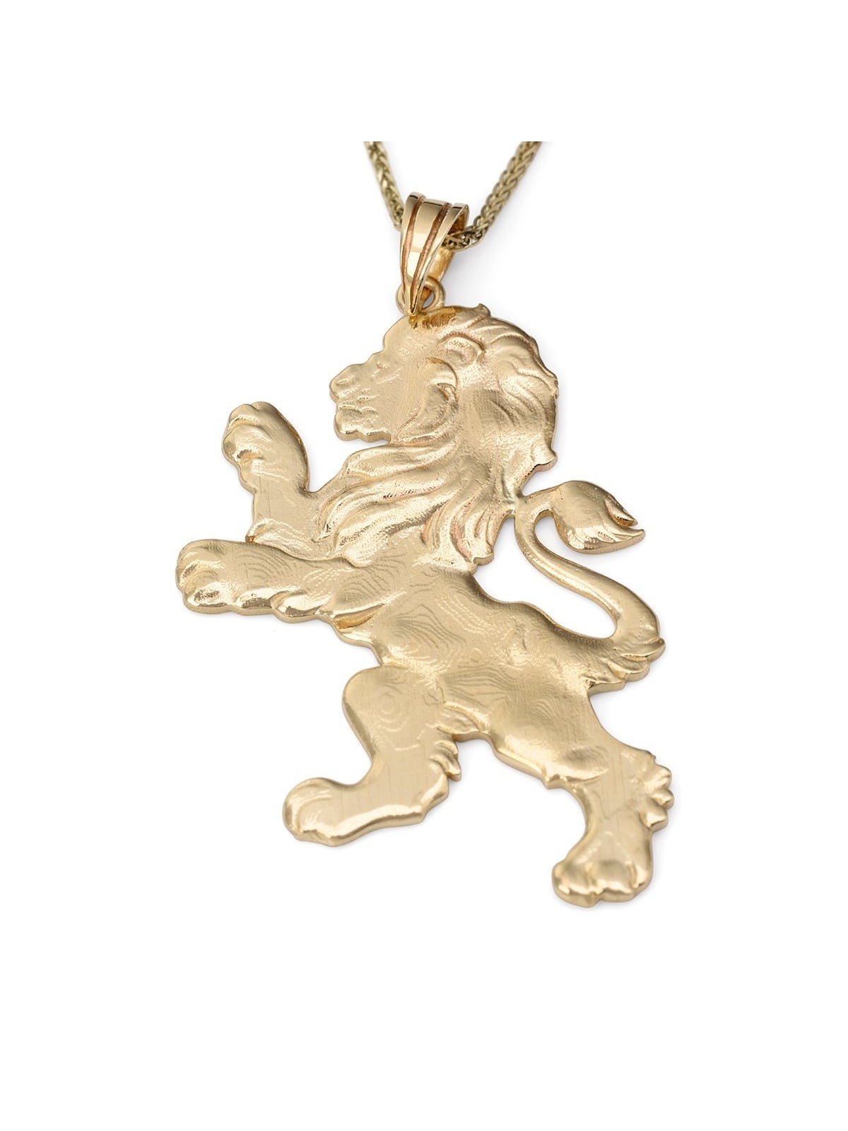 Grand collier pendentif Lion de Juda en or jaune 14 carats fabriqué à la main